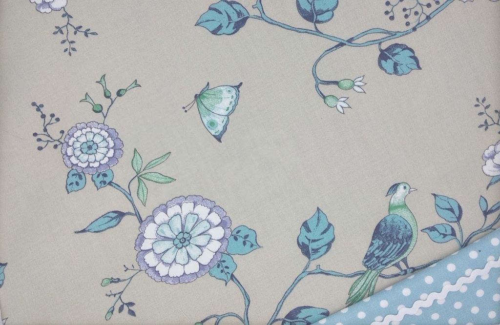 Viella  flor y pajaro beige turquesa