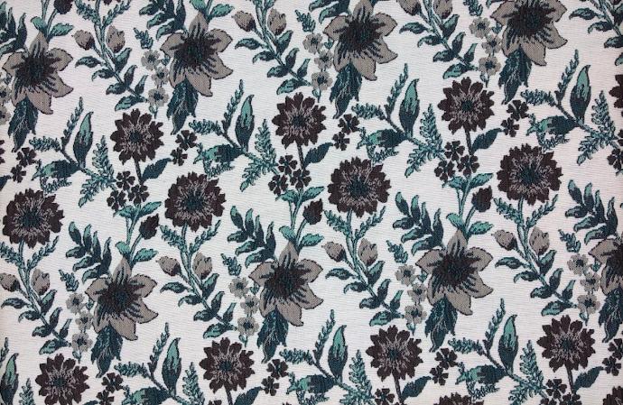 Jacquard flores blanco beige verde